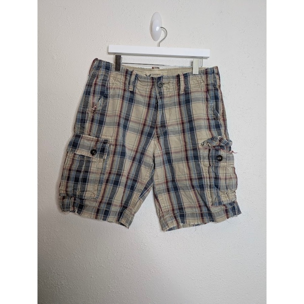 American Eagle Outfitters Mens Plaid‎ Cargo Shorts Size 32 Y2K 90s Beach Preppy